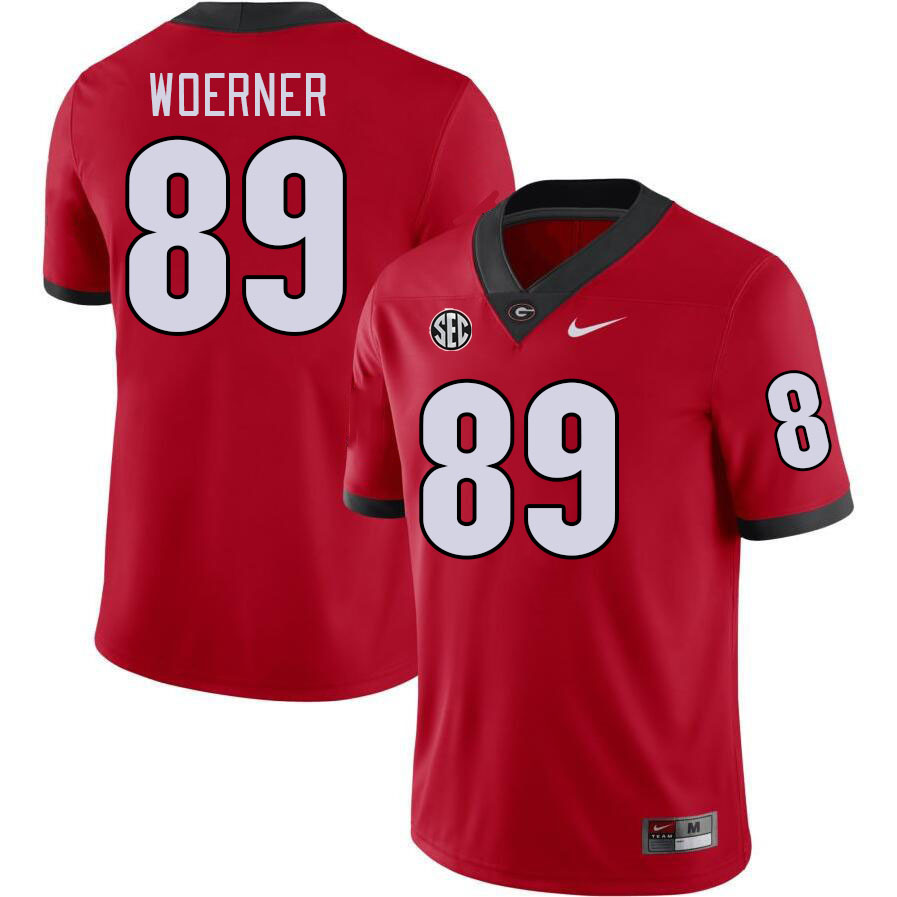 #89 Charlie Woerner Georgia Bulldogs Jerseys Football Stitched-Retro Red
